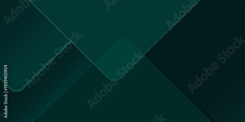Dark green abstract background with gold lines and shadow. Geometric shape overlap layers. Transparent squares. Modern luxury rounded squares graphic pattern banner template design