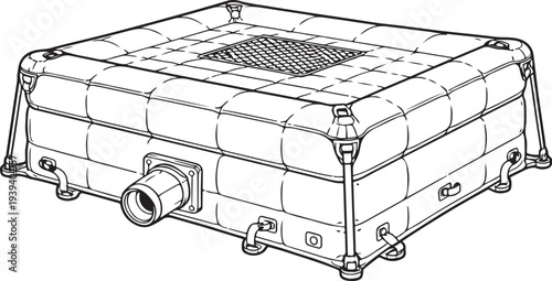 Firefighter Rescue Air Cushion Line Art Vector Perspective View