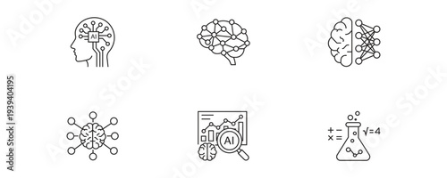 Machine learning and artificial intelligence concept icons featuring human brain neural networks big data analysis and scientific laboratory research