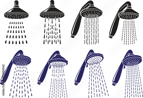 Variety of shower heads with different spray patterns and colors