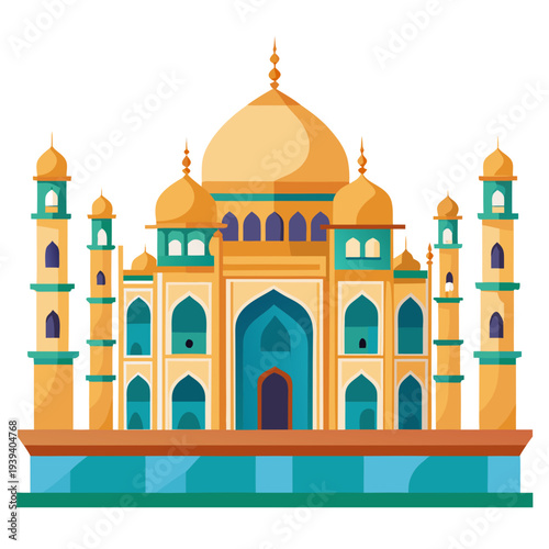 Elegant Taj Mahal illustration with intricate details and vibrant colors