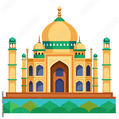 Stunning Taj Mahal architecture in vibrant yellow and green hues