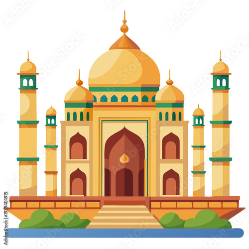 Stunning Taj Mahal illustration with golden domes and minarets