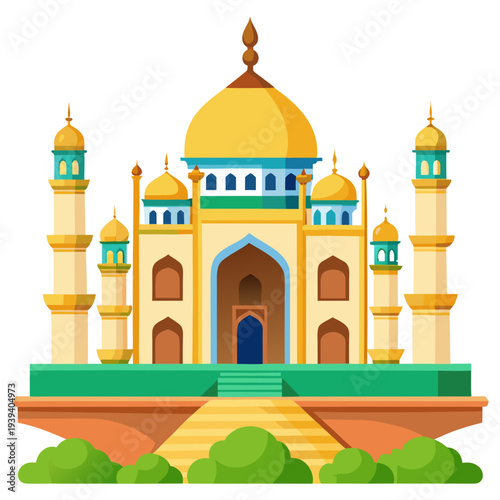 Vibrant illustration of the Taj Mahal with golden domes and minarets