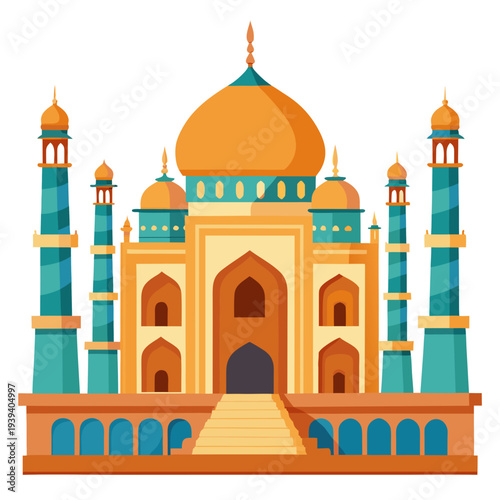 Vibrant illustration of the Taj Mahal in India with stunning architecture