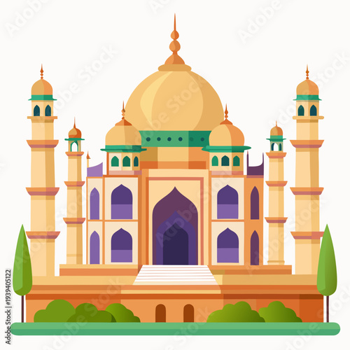 Stunning illustration of the Taj Mahal in vibrant colors and modern style