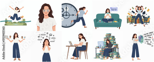 Flat Style Young Woman Working From Home Lifestyle and Activity Illustration