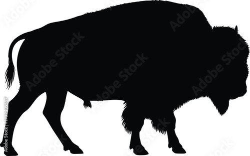 Vector illustration of stylized bison silhouette symbolizing wildlife, nature, culture, tradition, heritage, identity, and education
