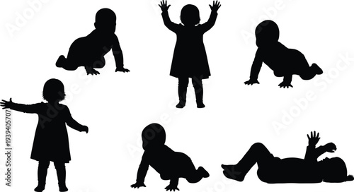 Vector illustration of stylized child silhouettes symbolizing growth, development, identity, culture, tradition, inclusivity, and education