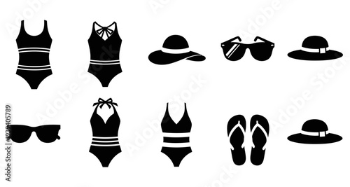 Summer Beachwear Silhouette Collection Vector Illustration
