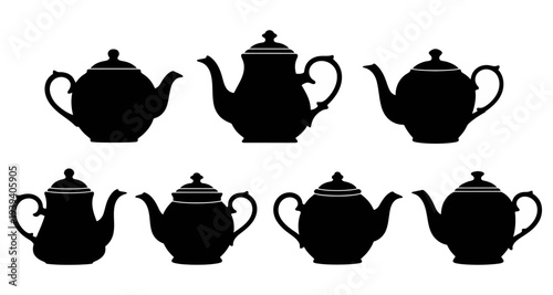 Teapot Silhouettes Collection Vector Illustration