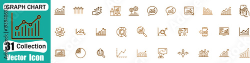 Business data analysis and financial statistics visualization graph and chart vector icons collection
