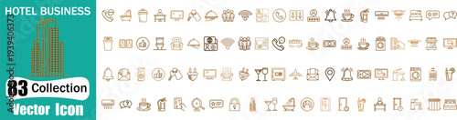 Hotel business services and luxury accommodation hospitality industry amenities vector line icons