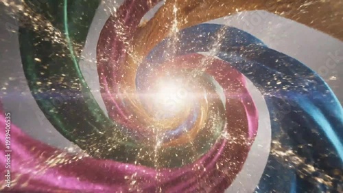 Vibrant spiral design with swirling patterns and sparkling lights in a dynamic, abstract composition