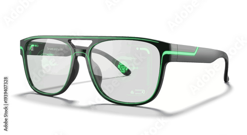 Smart glasses with futuristic green interface and sleek design