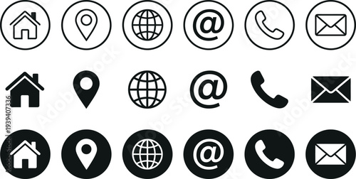 Outline and solid vector icons set for navigation and communication