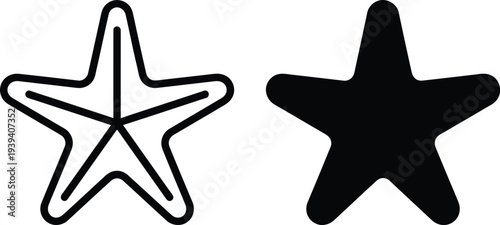 Outline and solid star vector icons black starfish symbols
