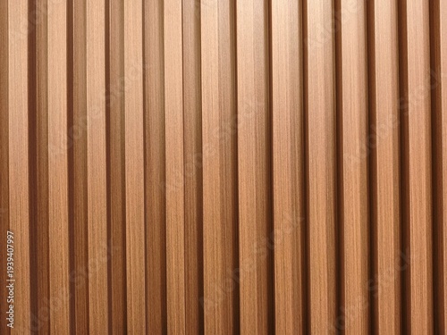 Bilde på lerret Closeup of vertical light brown wooden slat wall panels with subtle grain detail and evenly spaced shadows, creating a rhythmic linear pattern