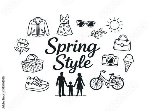 Spring Style collection of hand-drawn icons for fashion and lifestyle