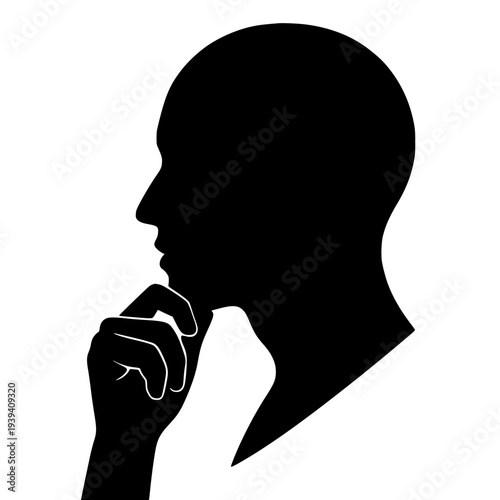 Man thinking pose black white icon 