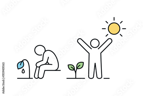 Person's journey from despair to joy, symbolizing growth and overcoming challenges