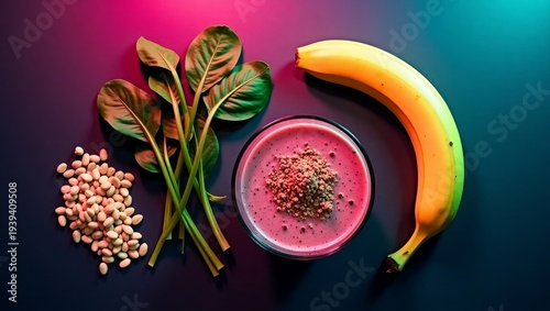 Pink smoothie with banana spinach and nuts image