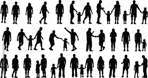 Vector illustration of stylized family silhouettes symbolizing caregiving, parenting, identity, diversity, culture, tradition, inclusivity, and education