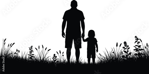 Vector illustration of stylized family silhouettes symbolizing companionship, nature, identity, diversity, culture, tradition, inclusivity, and education