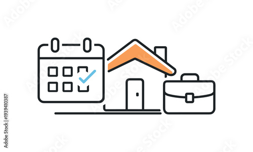 Work from home concept with calendar and briefcase icons symbolizing schedule and business