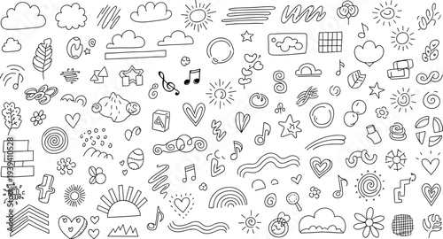 A collection of various simple line drawings and doodles on a white background