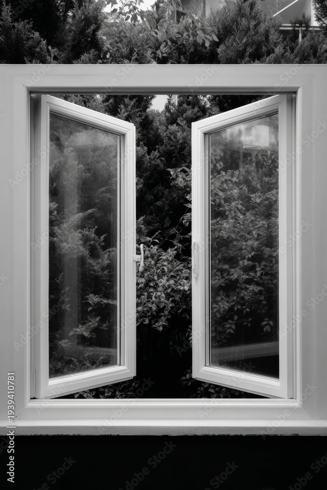 Obraz premium Window view of a serene yard