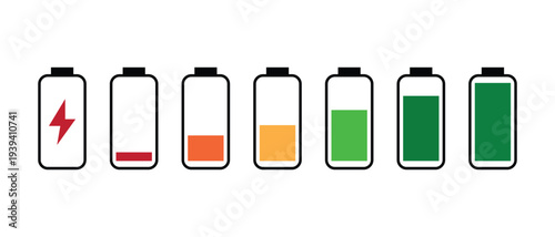 battery icon set, colorful battery icon set, Battery charge ico set.