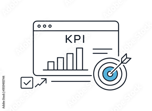 Key performance indicator graph and target icon representing business success and goal achievement