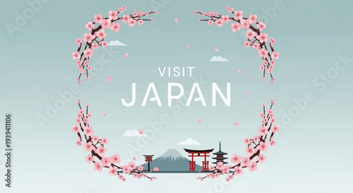 Visit Japan: Cherry Blossoms Frame Iconic Mount Fuji, Torii Gate, and Pagoda