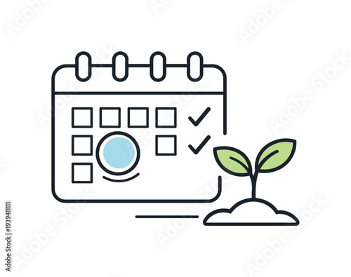 Calendar with plant sprout symbolizing growth and planning for future success