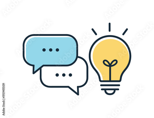 Conceptual illustration of communication leading to a bright idea or innovation