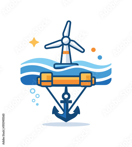 Offshore wind turbine anchored at sea, representing renewable energy generation