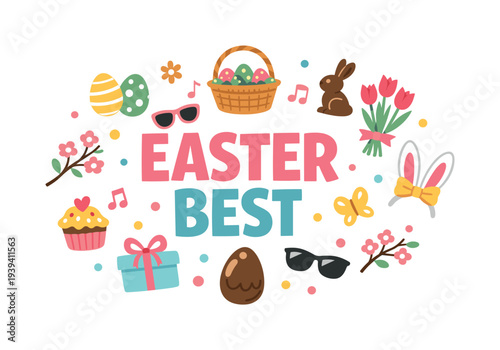 Easter Best text with festive decorations and symbols