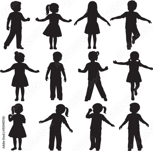 Children playing and dancing silhouette. Male and female kid activity. Good use for symbol, logo, web icon, mascot, sticker design, or any design you want
