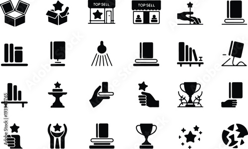 Set of 25 black business award icons vector