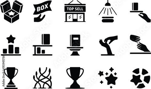 Set of 15 black business and award icons vector