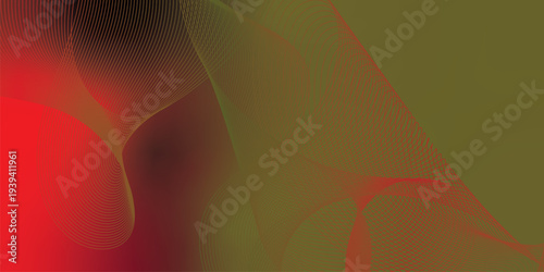 Flowing red, green, and black glowing ribbons twisting over a dark, moody background sprinkled with tiny sparkling particles, futuristic digital technology scene, vector style.