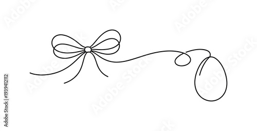 Minimalist single line drawing of a bow with an Easter egg on a white background