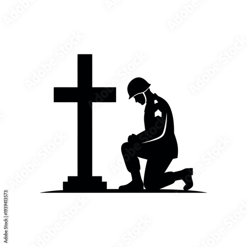 Soldier Kneeling at Cross Silhouette 1.