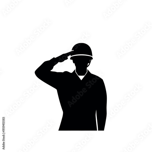 Silhouette of a soldier saluting in uniform.