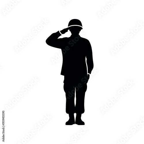 Soldier silhouette saluting in uniform.