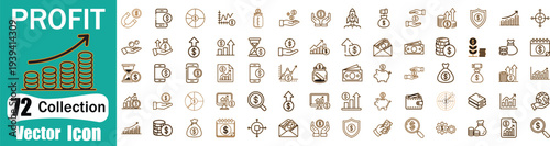 Financial growth and business profit line icons collection. Money investment, revenue increase, banking and economy success concepts.