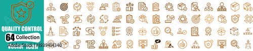 Quality control and assurance vector icons set. Product testing, inspection, certification and standard compliance line symbols.