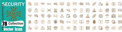 Cyber security and data protection outline icons. Network safety, privacy guard, encryption and digital surveillance symbols.