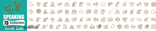 Communication and public speaking vector icons collection. Message, dialogue, presentation, broadcast and audio speech symbols.